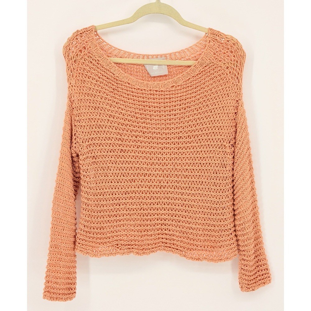 Paolo Open Knit Sweater S Peachy Orange Boxy Cropped Coastal Beach Resort Italy
